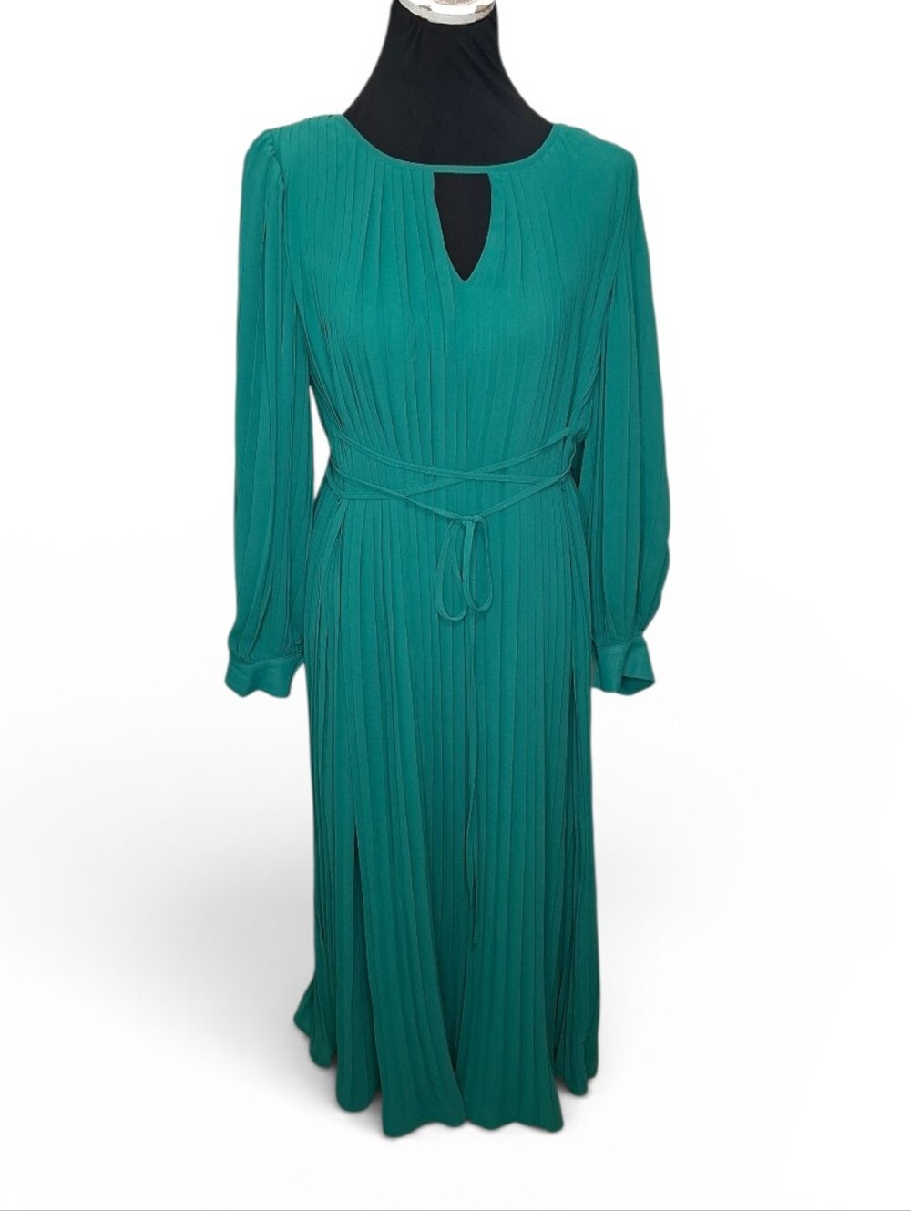 Ellison Long Sleeve Emerald Green Pleated Dress Size Medium